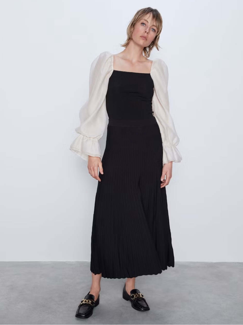 Zara combination knit sleeve top NWT